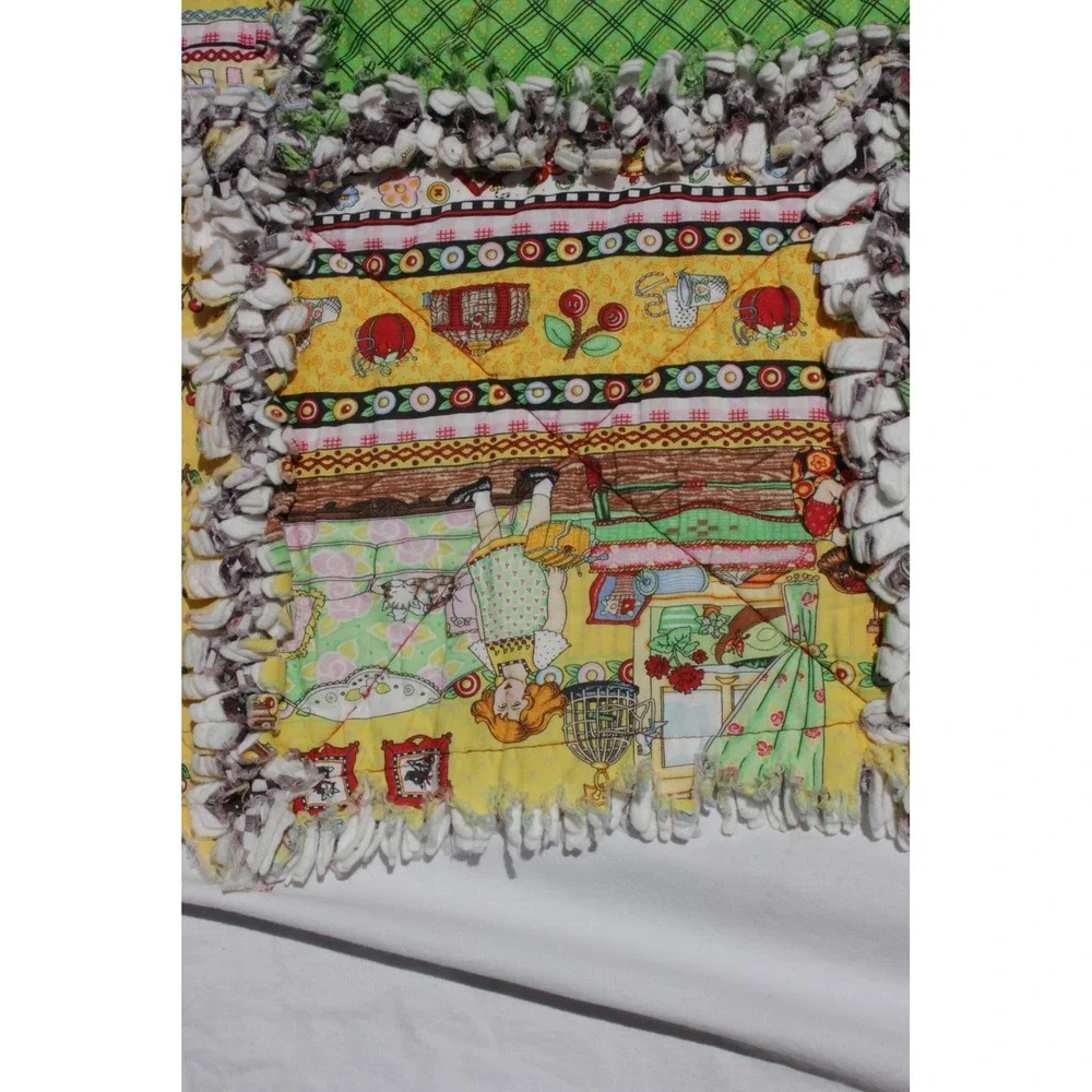 Cottage Core Denim Flannel Plaid's Rag Quilt,Granny Core Scrappy Rag Quilt 60x42